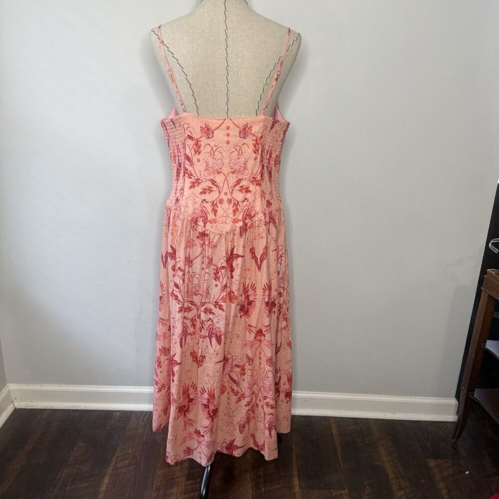 House Of Harlow 1960 Tropical Floral Pink Linen Blend Dress Sz L Sweetheart - Picture 2 of 9